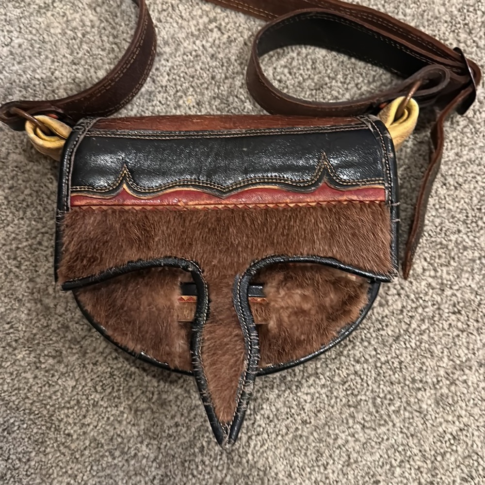 Jerico fur and leather cross body purse